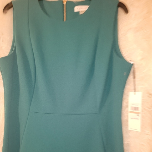 Turquoise Calvin Klein Sleeveless Dress with Bold Gold Exposed Zipper NWT - Picture 2 of 6